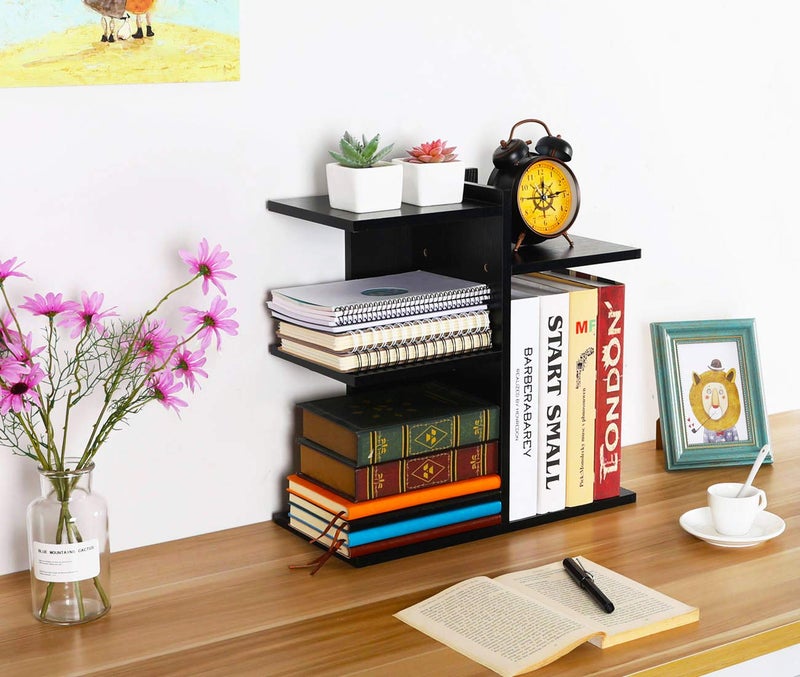PAG Wood Desktop Shelf Small Bookshelf Desk Supplies Organizers and Accessories Storage Display Rack Office Decor for Women, Black - Image 5